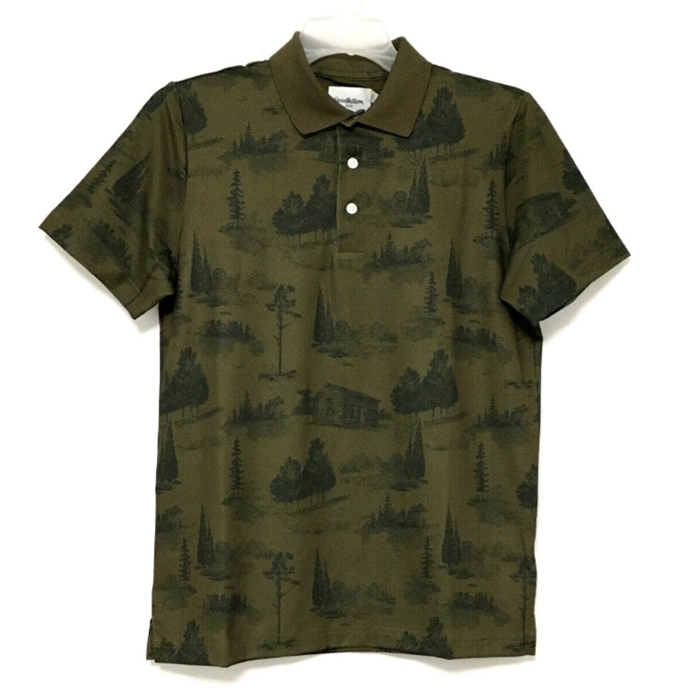 Goodfellow & Co Men's M Tall Green Forest Edge Trees Golf Polo Shirt MT